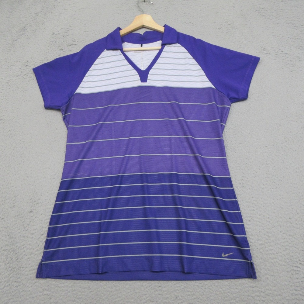 Nike Golf Dri-FIT Polo Womens XL Purple Striped Mesh Stay Cool Performance New
